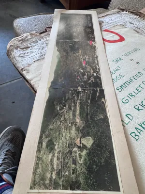 Sale Photo Thumbnail #164: A vintage multi-panel panoramic fold-out postcard featuring the famous Banaue Rice Terraces in Ifugao, Mountain Province, Philippines. The piece features hand-tinted style color photography depicting the terraced mountainside, traditional huts, and local 