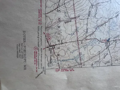 Sale Photo Thumbnail #209: A collection of vintage United States Geological Survey (USGS) topographic maps of Maine. Includes the Dover-Foxcroft, ME quadrangle (Edition of 1935, reprinted 1947) and the Berwick, ME-NH quadrangle (Edition of 1944, reprinted 1948). These maps feature 