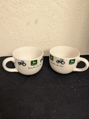 Pair of John Deere Ceramic Soup Mugs by Gibson