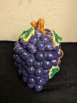 Vintage Ceramic Grape Cluster Lidded Jar