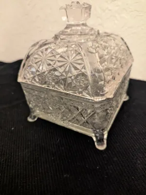 Antique EAPG Footed Glass Jewelry Box