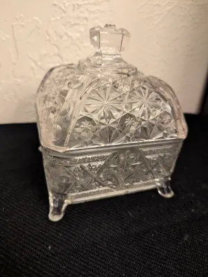 Antique EAPG Footed Glass Jewelry Box