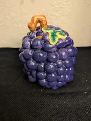 Vintage Ceramic Grape Cluster Lidded Jar