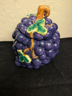 Vintage Ceramic Grape Cluster Lidded Jar