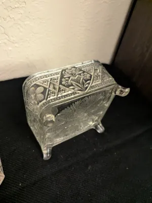 Antique EAPG Footed Glass Jewelry Box