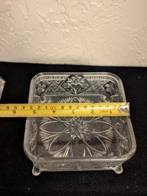 Antique EAPG Footed Glass Jewelry Box