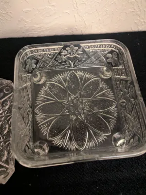 Antique EAPG Footed Glass Jewelry Box