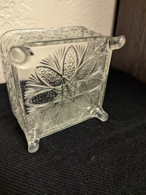 Antique EAPG Footed Glass Jewelry Box