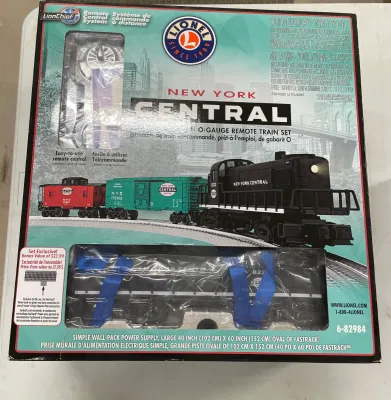 Lionel New York Central O-Gauge remote control train set, model 6-82984, in its original box with visible components.