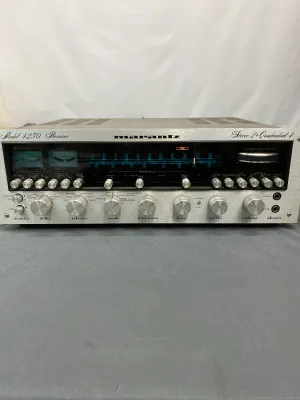 Vintage Marantz Model 4230 Stereo 2 + Quadradial 4 receiver, featuring a brushed aluminum faceplate and classic blue-lit tuning dial,...
