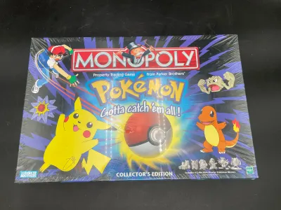 Vintage 1999 Monopoly Pokémon Collector's Edition board game by Parker Brothers, sealed in its original shrink wrap.