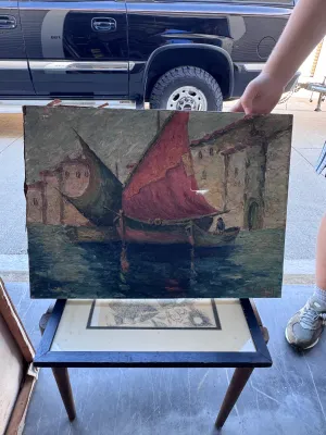 S. Leonardi Signed Oil on Canvas Painting of Venetian Sailboats
