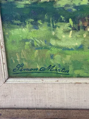 Simon Martin Signed Oil Painting of Rural Landscape with Adobe House