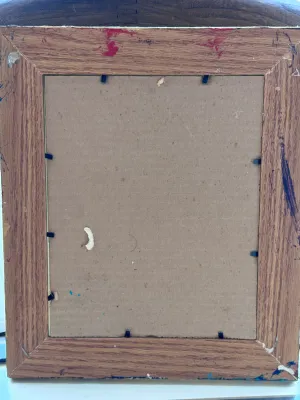 Original Signed Abstract Portrait Painting in Hand-Painted Gold Frame