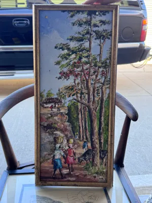 Vintage Signed Haitian Folk Art Oil Painting on Board