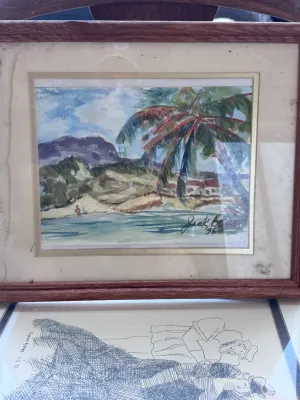 Jack Brown Signed Watercolor Painting '96 - Tropical Coastal Landscape
