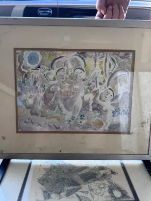 Original Signed Watercolor Painting of Nude Figures by Whalen