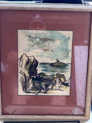Framed Coastal Watercolor Painting Signed Lenahan