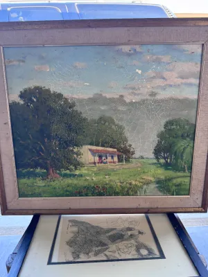 Simon Martin Signed Oil Painting of Rural Landscape with Adobe House