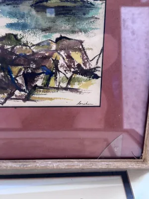 Framed Coastal Watercolor Painting Signed Lenahan