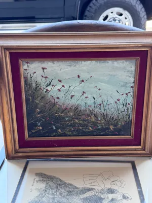 Vintage Floral Landscape Oil Painting on Fredrix Canvas Panel