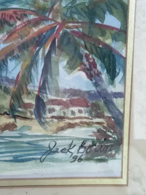Jack Brown Signed Watercolor Painting '96 - Tropical Coastal Landscape