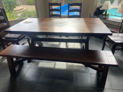 Sale Photo Thumbnail #10: Farm table with bench & chairs