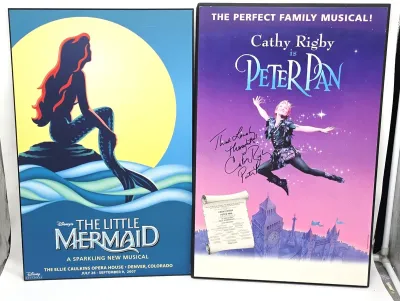 Two framed musical theater posters, featuring Disney's "The Little Mermaid" from the 2007 Denver production and a signed...