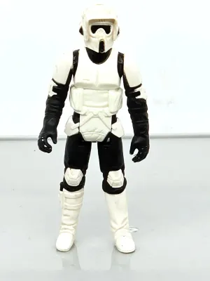 Vintage Star Wars Biker Scout action figure, circa 1983, showing some minor paint wear and discoloration.