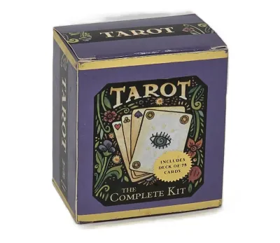 "Tarot: The Complete Kit" boxed set, featuring a purple outer box with illustrated graphics and containing a 78-card deck.