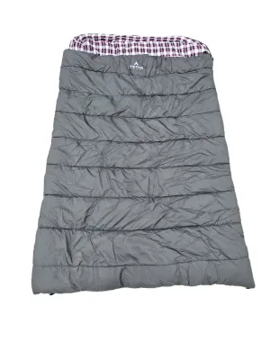 Teton Sports sleeping bag featuring a grey quilted exterior and a purple and white plaid flannel lining.