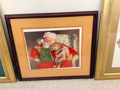 Group of Three Framed Christmas Art Prints