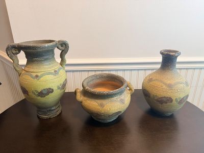 Trio of Rustic Textured Ceramic Vases