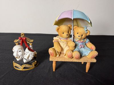 Cherished Teddies Music Box & Comedy/Tragedy Mask Figurine