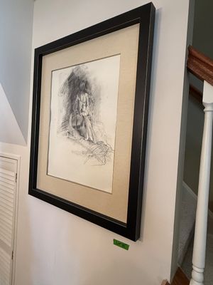 Framed Charcoal Sketch of a Cellist