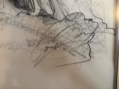 Framed Charcoal Sketch of a Cellist