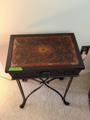 Decorative Metal Accent Table with Inlaid Top