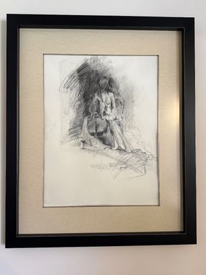 Framed Charcoal Sketch of a Cellist