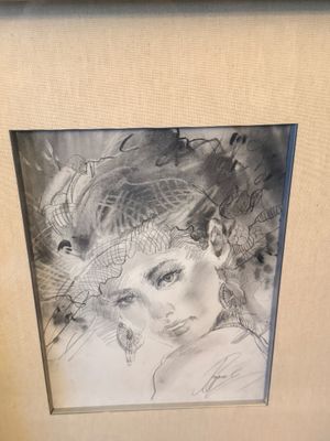 Framed Charcoal Portrait of a Woman, Signed