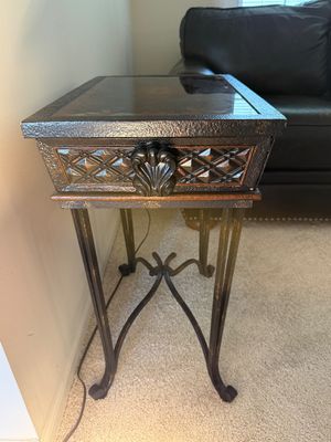 Decorative Metal Accent Table with Inlaid Top