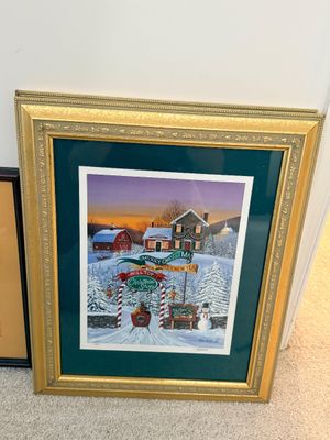 Group of Three Framed Christmas Art Prints