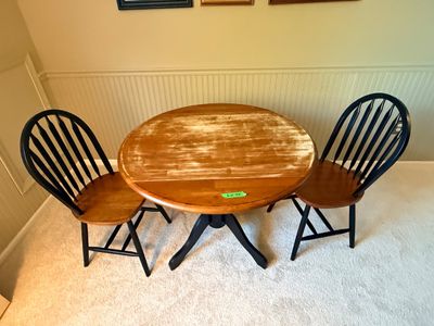Round Pedestal Dining Table and Two Chairs
