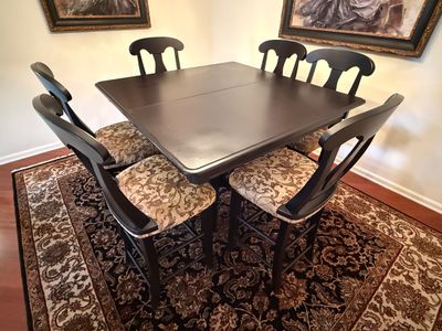 Contemporary Dark Wood Dining Table and Six Chairs