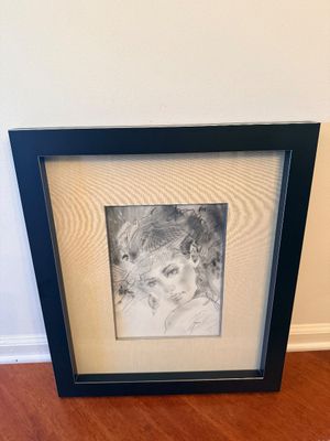 Framed Charcoal Portrait of a Woman, Signed