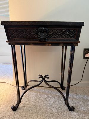 Decorative Metal Accent Table with Inlaid Top