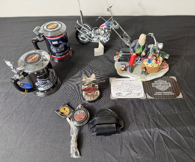 Harley-Davidson Collectibles Lot with Die-Cast Motorcycle & Steins