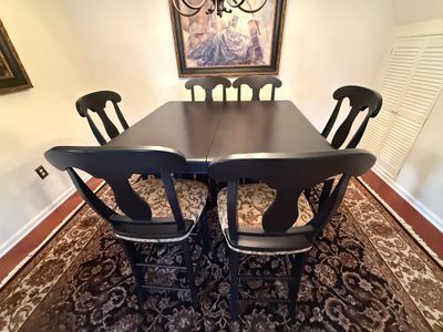 Contemporary Dark Wood Dining Table and Six Chairs