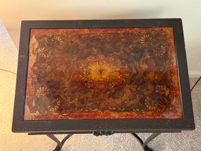 Decorative Metal Accent Table with Inlaid Top