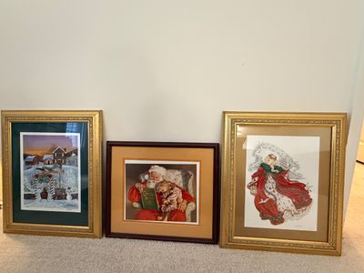 Group of Three Framed Christmas Art Prints