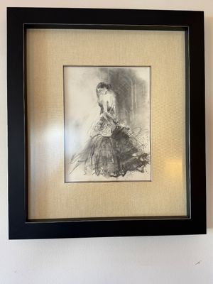 Anna Razumovskaya Framed Charcoal Original Sketch of a Woman in Gown From Lot 98